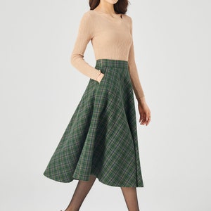 Plaid Wool Skirt, Midi Wool Skirt, A line Skirt, Winter Skirt Women, Swing Skirt, Skirt with Pockets, Handmade skirt, Ylistyle C3686 image 3