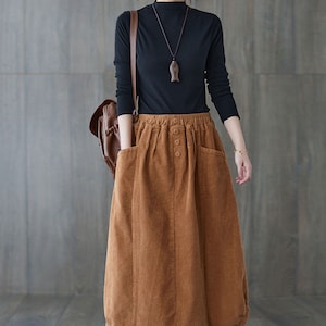 Brown Corduroy Skirt, Maxi Corduroy skirt, Autumn winter Corduroy Skirt, Casual Corduroy Skirt, Plus size Corduroy Skirt with Pockets C1820 image 5