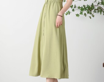 Green Midi Dress, Women's V-neck Dress, Summer A-line Dress