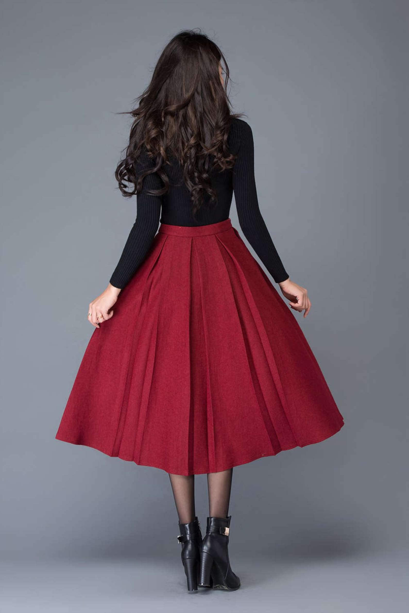 Wool Skirt Midi Wool Skirt Aline Pleated Wool Skirt Women Etsy