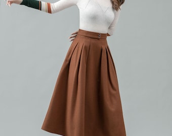 【Anyone more】Kenya Wool Winter Pleated Midi Skirt Pleated Midi Skirt, Wool Skirt, Winter Skirt, Knee Length
