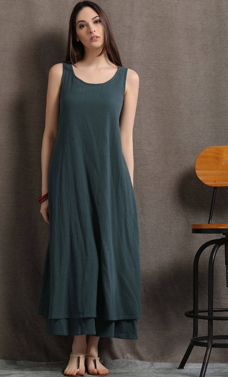 Layered Linen Maxi Dress Long Sage Green Casual Everyday Etsy