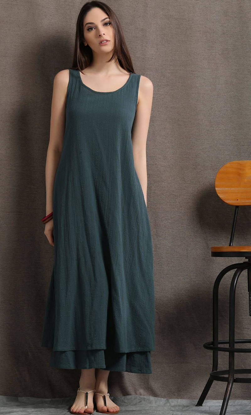 Layered Linen Maxi Dress Long Sage Green Casual Everyday Etsy