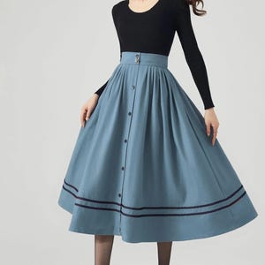 Wool Skirt Women, Midi Skirt, Button down Wool Skirt, High Waisted Skirt, Winter Warm Skirt, Swing Skirt, Handmade skirt, Ylistyle C3552 C4-light blue