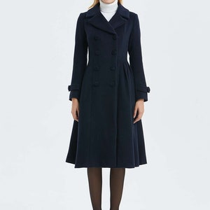 Wool coat, Long wool coat, winter coat women, womens coat, wool coat women, classic coat, green coat, double breasted coat, Ylistyle C1171 C2-Blue-C1340