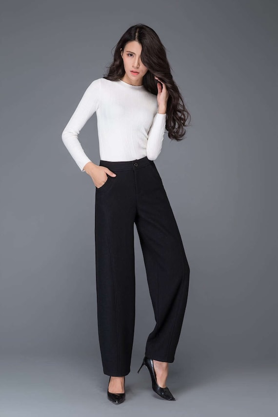 Black trousers wool pants loose wool trousers black pants | Etsy