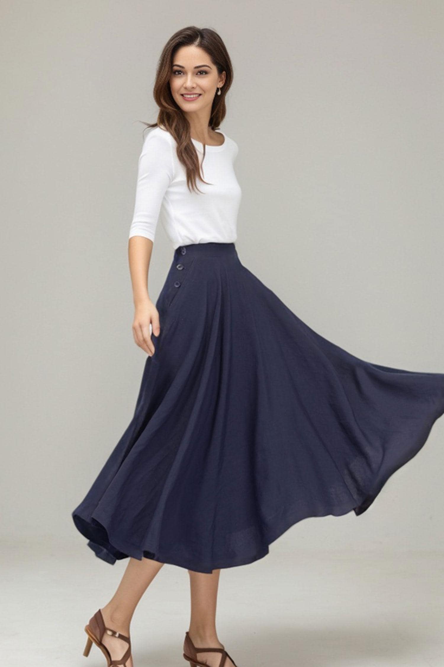 スカート H-Line Pocket Midi Skirt - Navy Shop Navy-Colored Skirt | Navy Midi A-Line Skirt | Steady