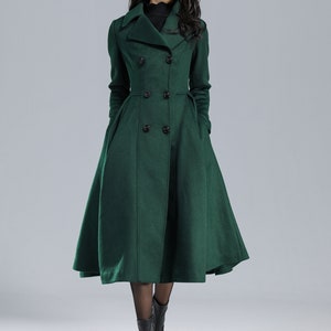 Wool coat, Green Long Wool Coat Women, Princess Coat, Swing Coat, Winter Trench Coat, Fit and Flare Coat, Double Breasted wool Coat C2469 image 3