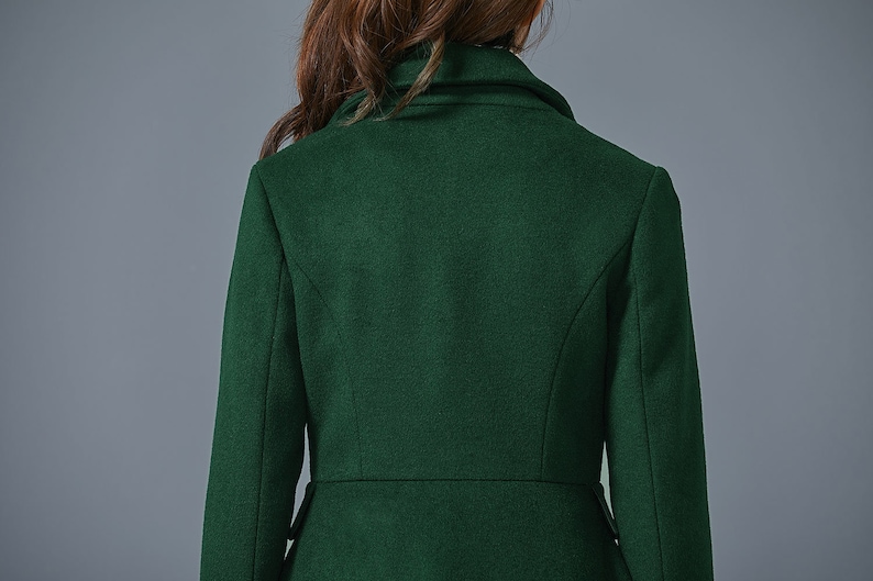 Dark green wool coat, Long wool coat, Warm winter coat, ladies coat, Womens wool coat, Wool coat with pockets, handmade coat, Ylistyle C1614 image 9