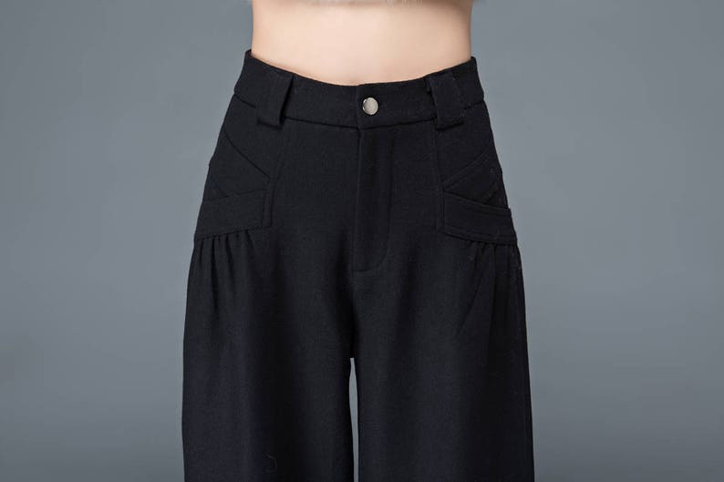Black pants, womens pants, wool pants, black long pants, wide leg pants, casual pants, winter pants, maxi pants with pockets C1179 image 7