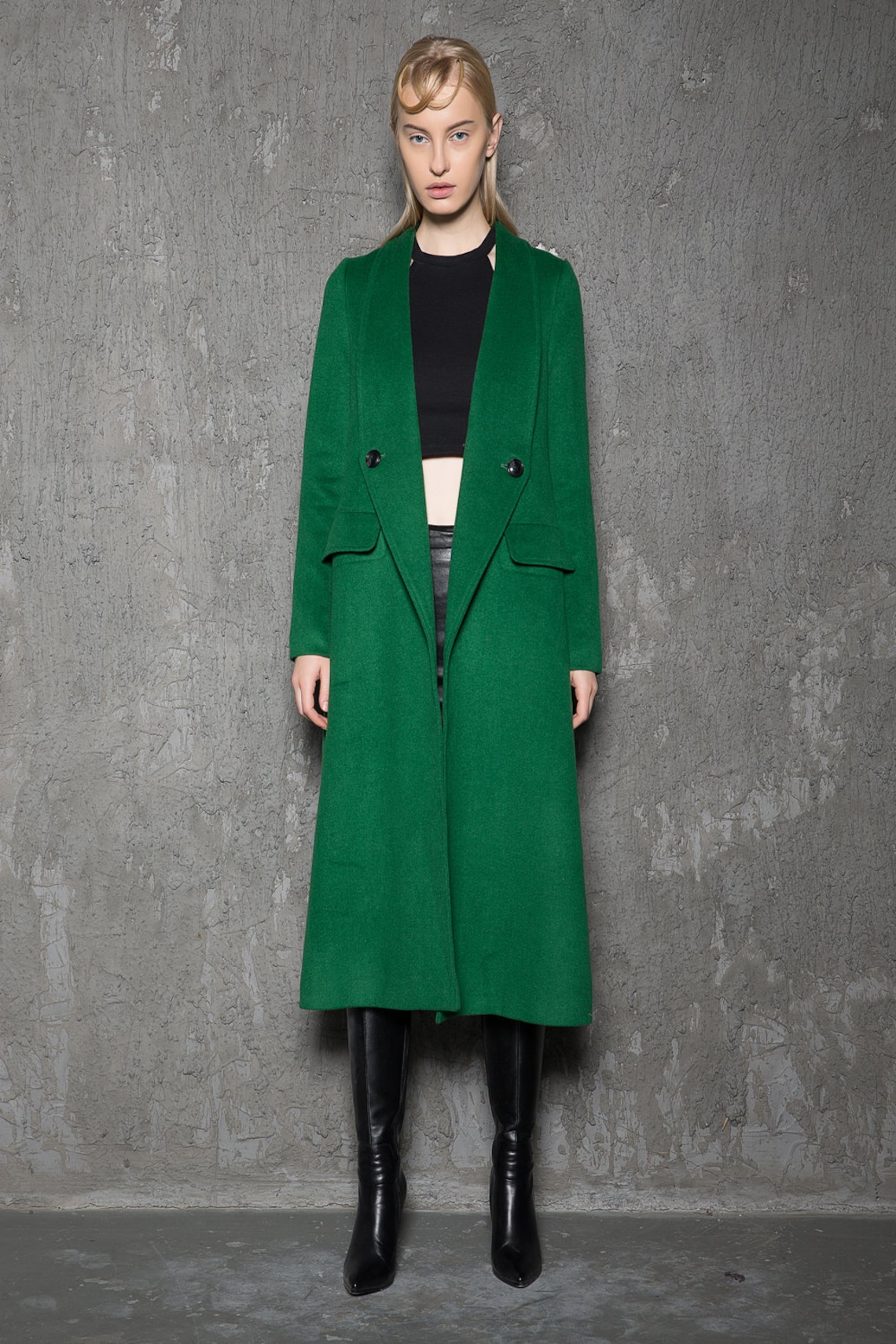 Green wool coat women lined coat maxi coat Winter Coat Etsy