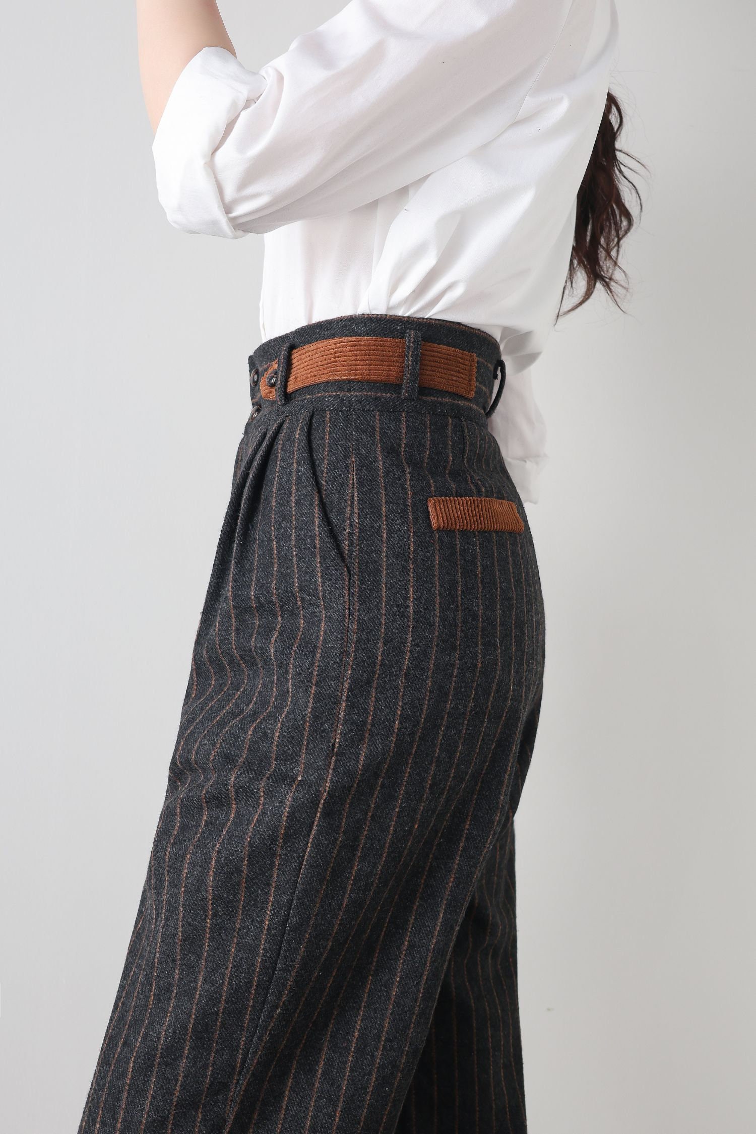 Striped Wool Pants, Womens Pants, Wide Leg Pants, High Waist Pants