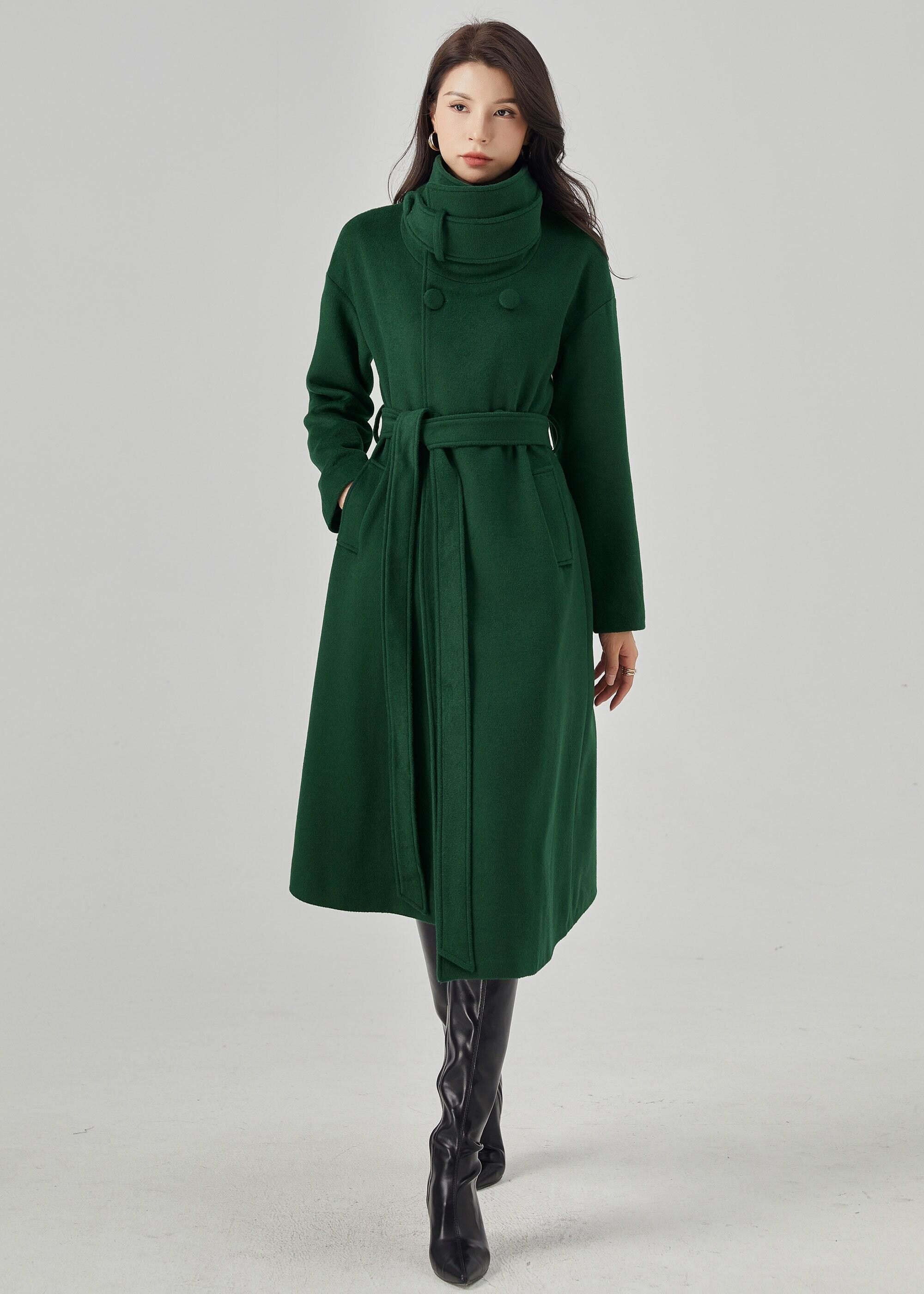Green Wool Coat, Long Wool Coat Women, Warm Winter Coat