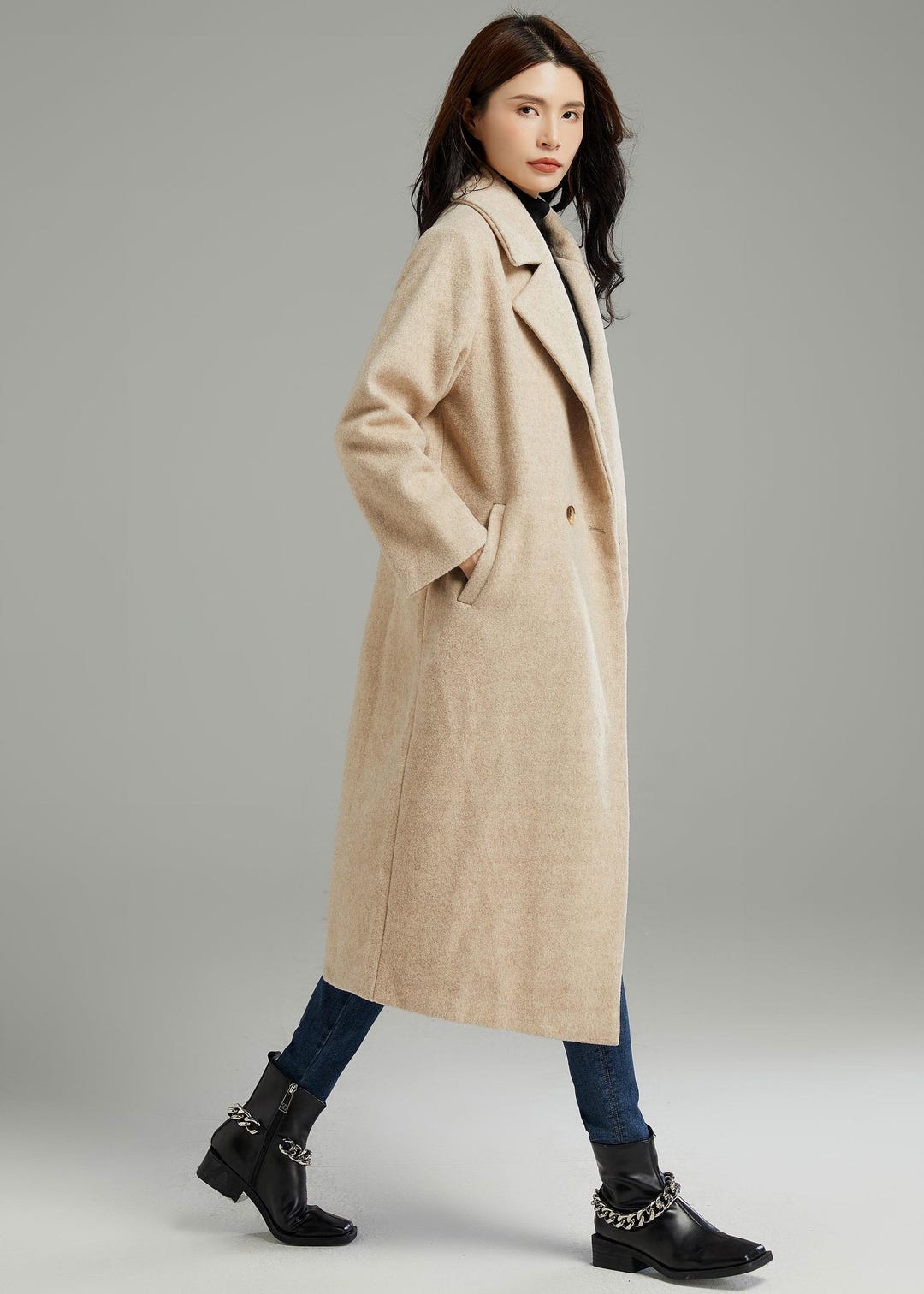 Women's Winter Relaxed Fit Coat Wool Jacket, Long Wool Coat