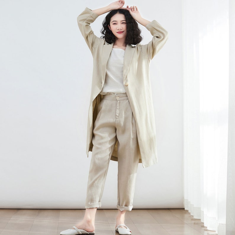 Linen Coat, Long Linen Coat, Linen Long Cardigan Jacket, Women Long Coat, Beige Oversized Cardigan, Custom linen coat, Women Coat C2682 image 2