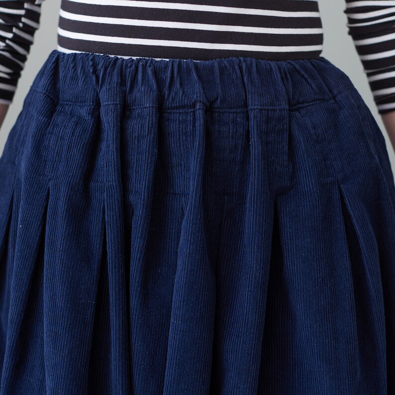 Blue Corduroy Skirt, Midi skirt, High Elastic Waist Skirt, Plus Size Skirt, Pleated Skirt with Pocket, Spring fall Skirt, Causal Skirt C2617 image 7