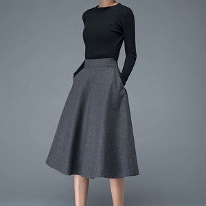 Wool skirt, Wool midi skirt, flare skirt, Swing A line skirt, women skirts winter, Elastic waist skirt, Gray wool skirt, Ylityle C1193 image 3