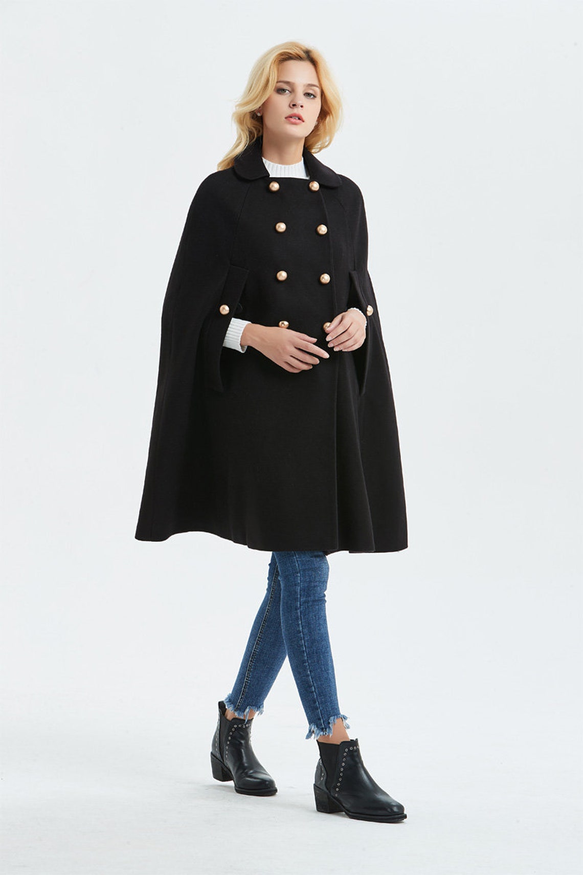 Black wool cape Cape coat loose cape midi cape Winter Etsy