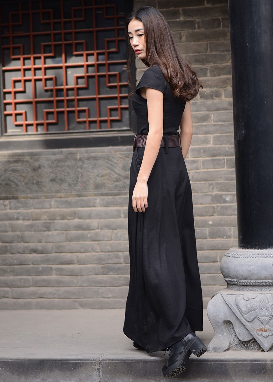 Maxi Linen Dress, Black Dress, Long Linen Dress, Womens
