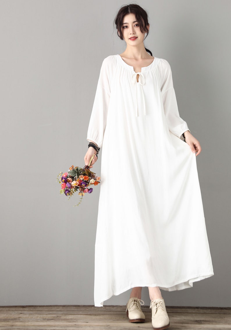 White Linen Dress Long Sleeves Linen Maxi Dress Maternity - Etsy