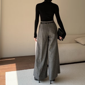 Gray Wool Palazzo Pants, Vintage Inspired Wool Pants, Wide Leg Wool Pants Women, High Waisted Pants, Custom Pants, Winter Wool Pants C3147 image 6