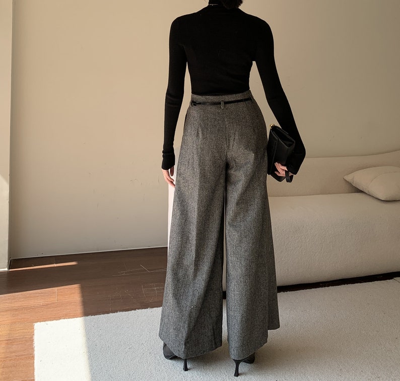 Gray Wool Palazzo Pants, Vintage Inspired Wool Pants, Wide Leg Wool Pants Women, High Waisted Pants, Custom Pants, Winter Wool Pants C3147 image 6