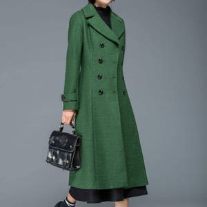Wool coat, Long wool coat, winter coat women, womens coat, wool coat women, classic coat, green coat, double breasted coat, Ylistyle C1171 image 4