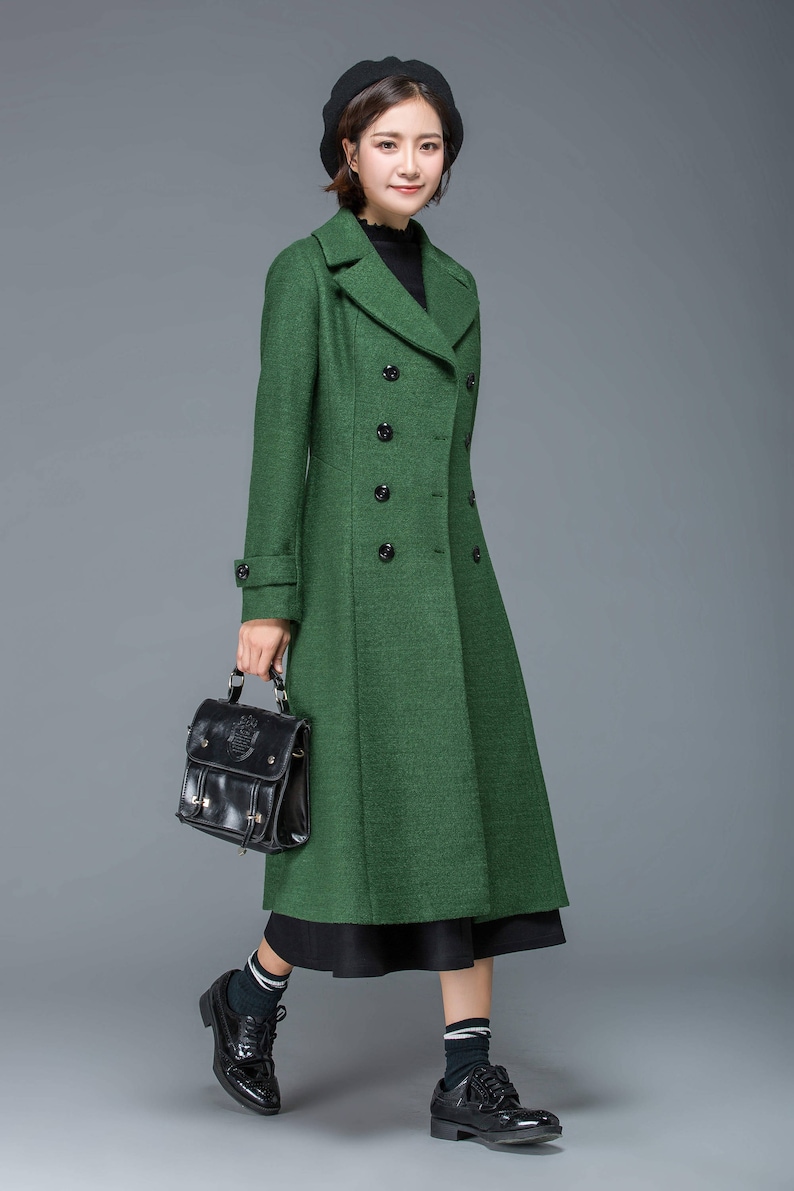 Wool coat, Long wool coat, winter coat women, womens coat, wool coat women, classic coat, green coat, double breasted coat, Ylistyle C1171 image 4