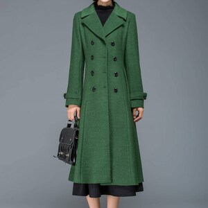 Wool coat, Long wool coat, winter coat women, womens coat, wool coat women, classic coat, green coat, double breasted coat, Ylistyle C1171 image 7
