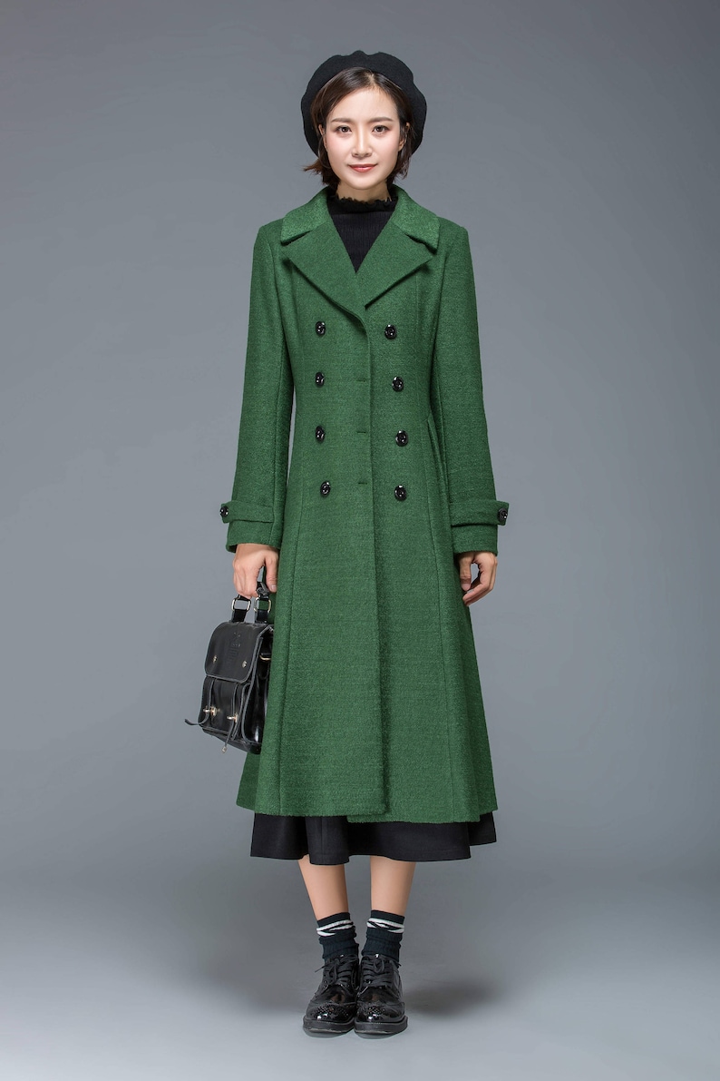 Wool coat, Long wool coat, winter coat women, womens coat, wool coat women, classic coat, green coat, double breasted coat, Ylistyle C1171 image 7