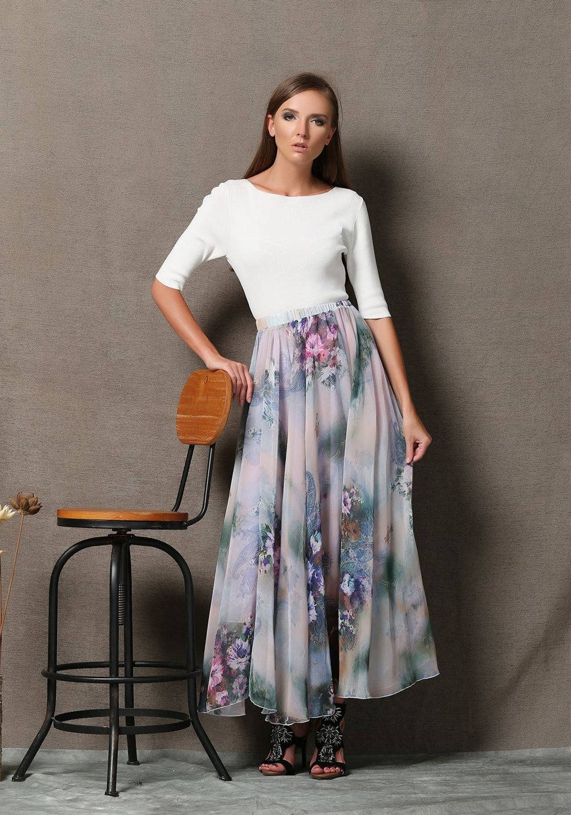 Floral chiffon skirt Summer Chiffon Skirt chiffon skirt Etsy
