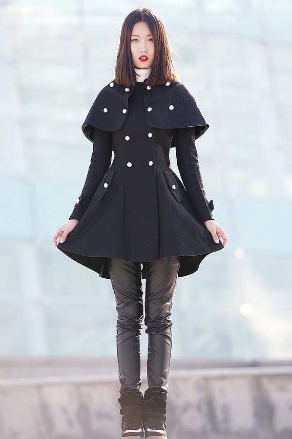black coat womens coat wool coat winter coat warm coat | Etsy