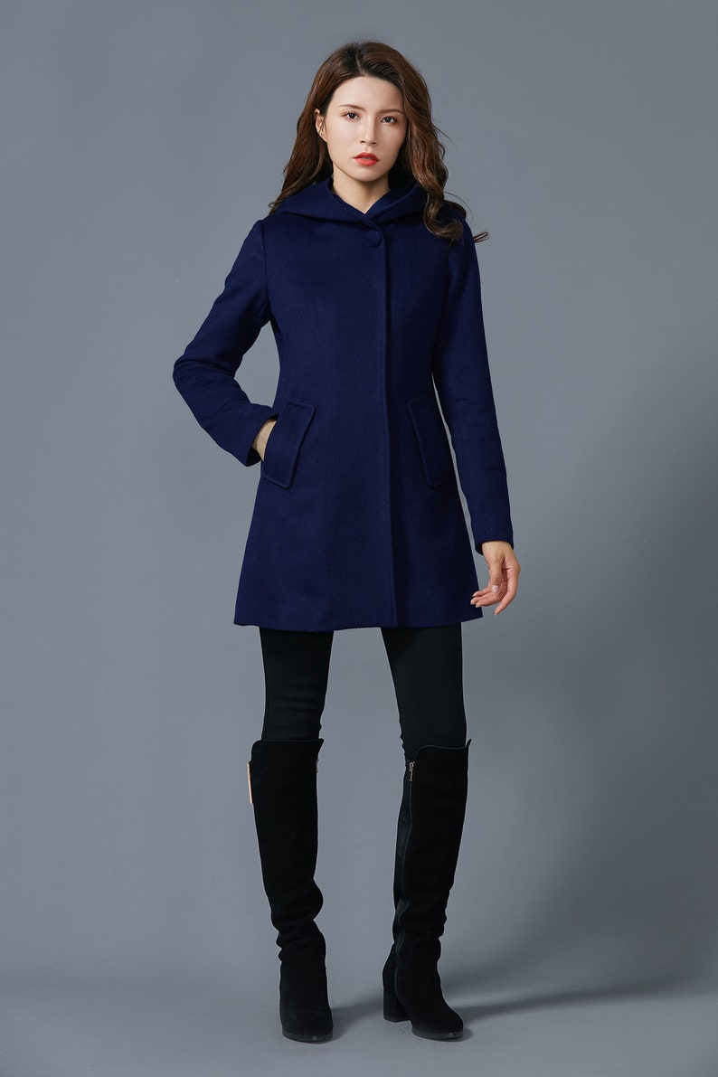 Navy blue coat midi wool coat coat with pockets womens Etsy