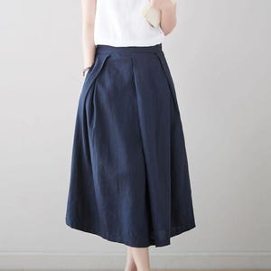 Linen Skirt, Midi Linen Skirt, Loose Skirt, Women&#39;s Spring Skirt, Casual Linen Skirt, Elastic Waist Skirt, Handmade Skirt, Ylistyle C3179