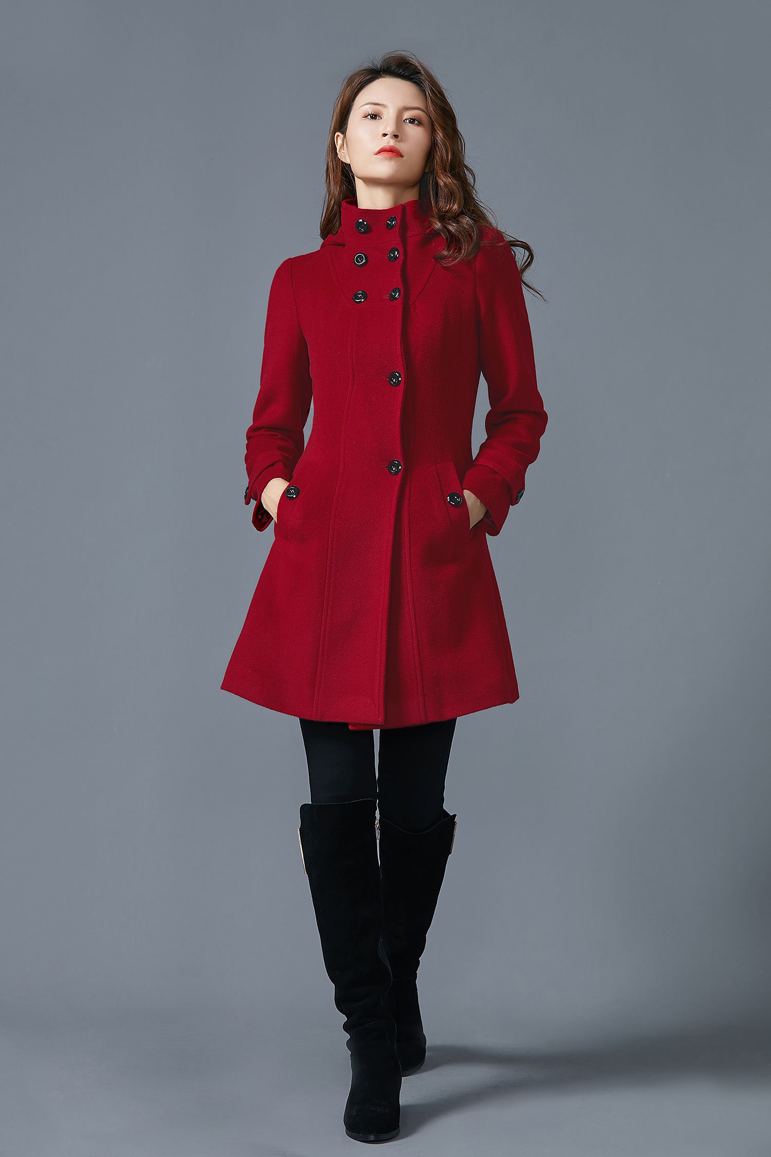 Womens red peacoat with hood clearance