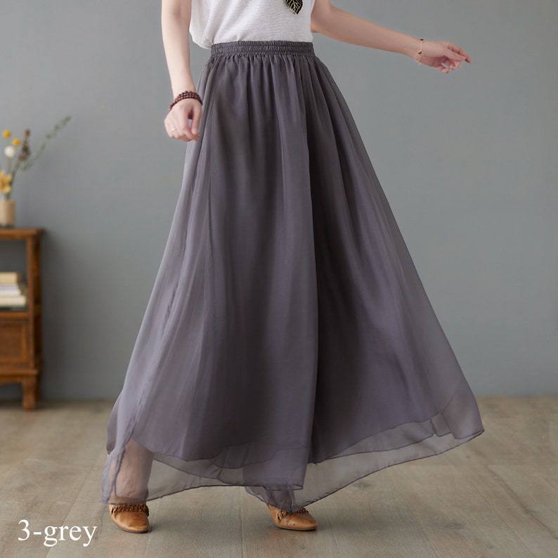 Summer White Chiffon Palazzo Pants for Women, Wide Leg Pants Skirts, swing pant, vacation pant, Loose Long Trouser, Plus Size Trousers C2196 3-grey