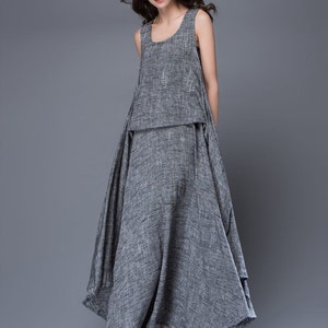 Gray Linen Dress Layered Flowing Elegant Sleeveless Long - Etsy