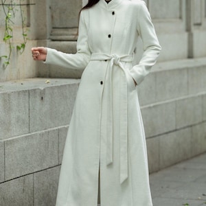 Wool coat, Long wool coat, A line coat, Womens wool trench coat,  Wedding coat, Autumn winter outerwear, Custom coat, Ylistyle C4497#