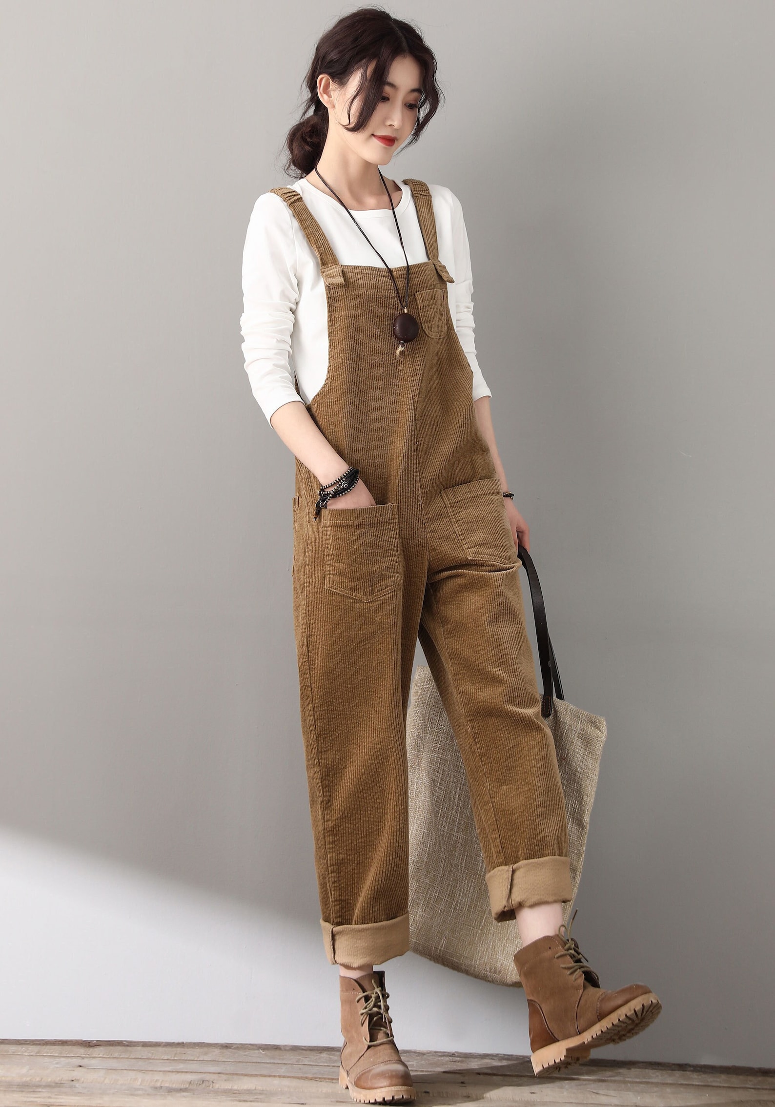 Women's Brown Corduroy Overalls Casual Handmade Corduroy Etsy