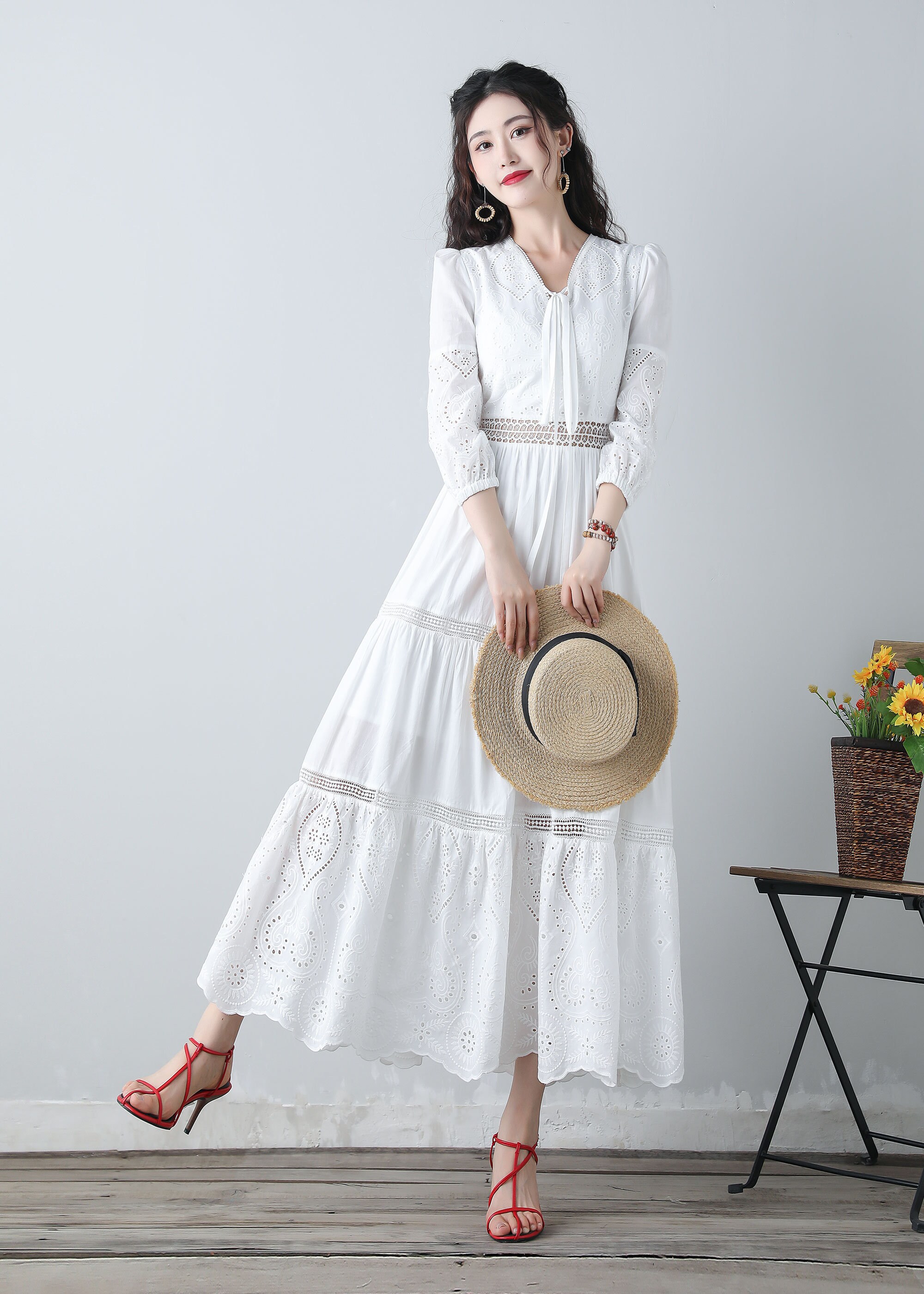 Women's Summer White Embroidered Dress C3458 White / S