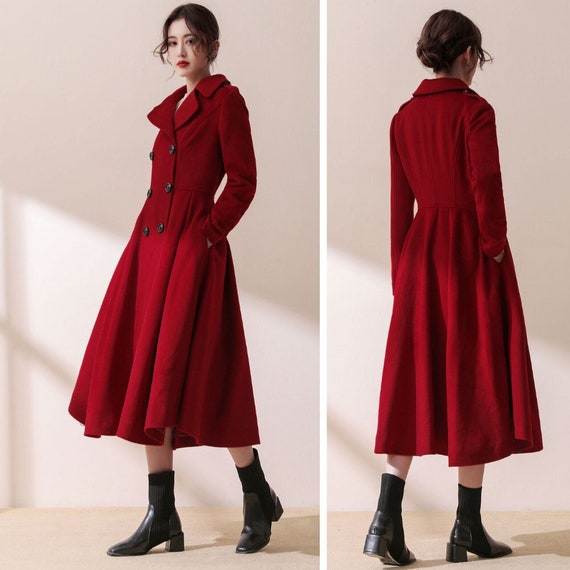 red wool swing coat