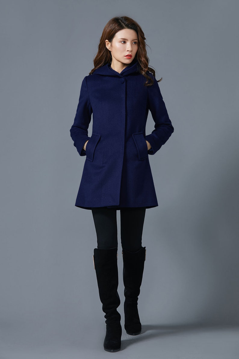 Navy blue coat midi wool coat coat with pockets womens | Etsy