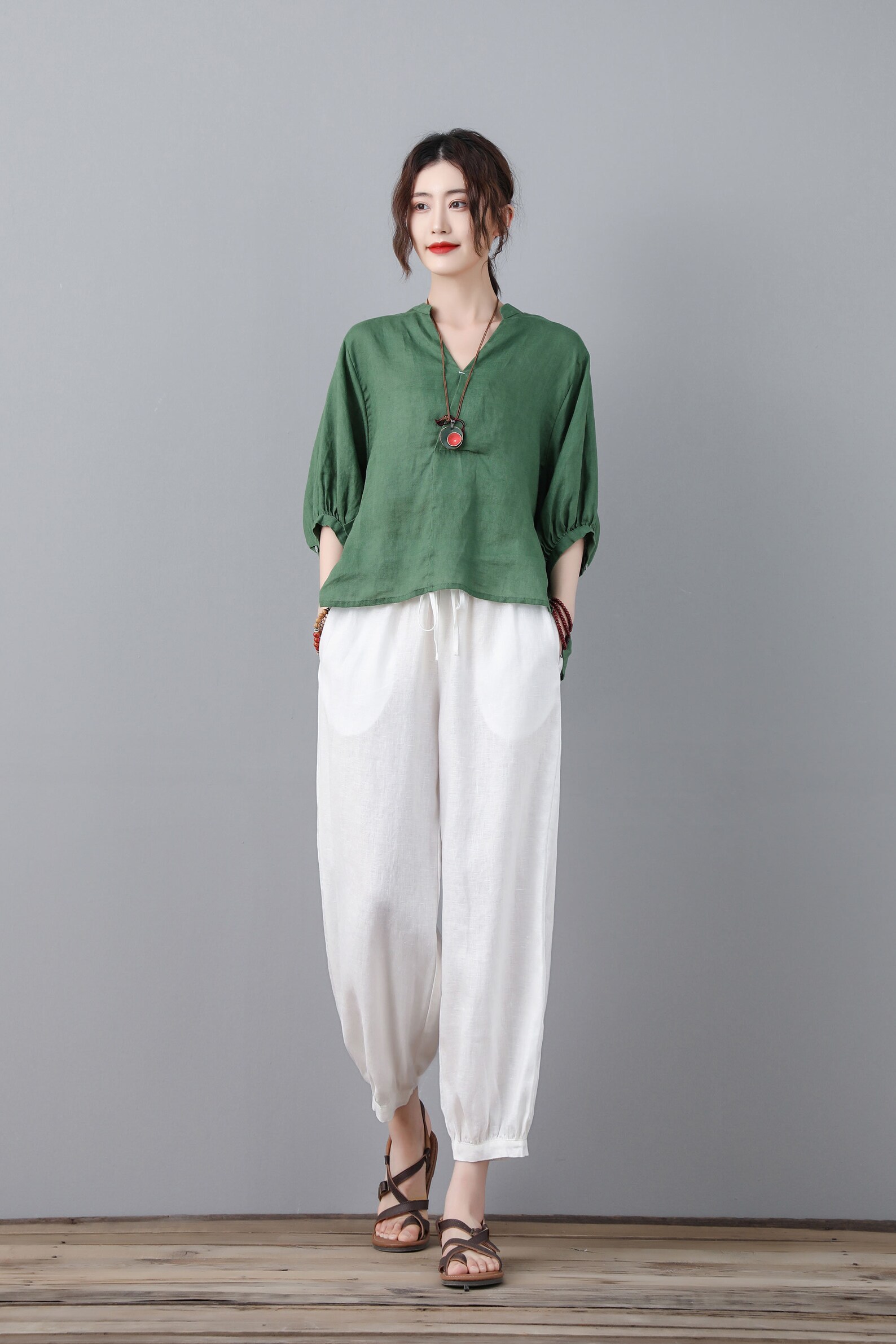 Linen blouse green linen tops Linen blouse for women | Etsy