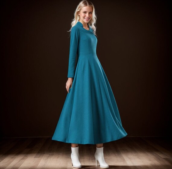 Wool Dress, Long Wool Dress, Womens Long Sleeve Winter Wool