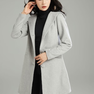 Winter Hooded Wool Coat, Gray Wool Jacket, Womens Coats, Warm Jackets, Casual Coat, Mod Clothing, Handmade Coat, Ylistyle C2990 image 8