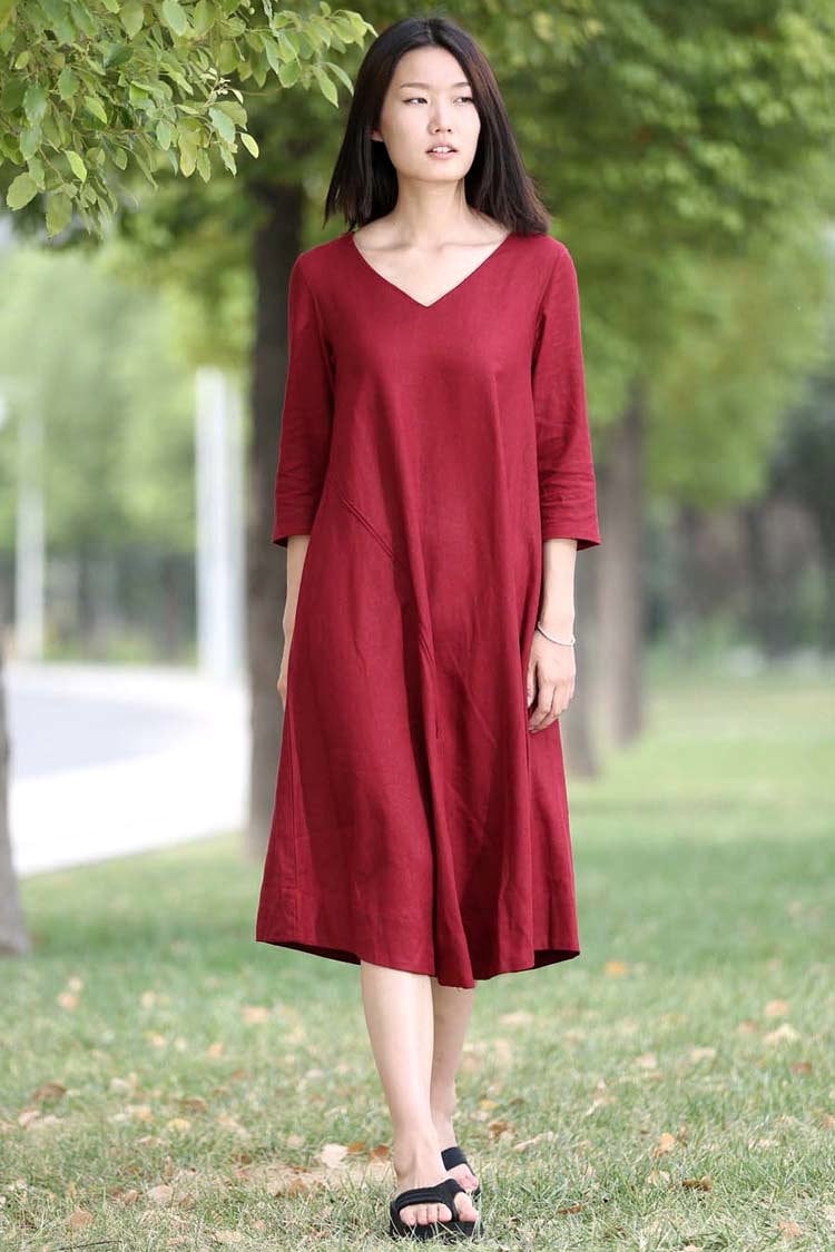 Red Linen dress womens linen dress midi linen dress summer | Etsy