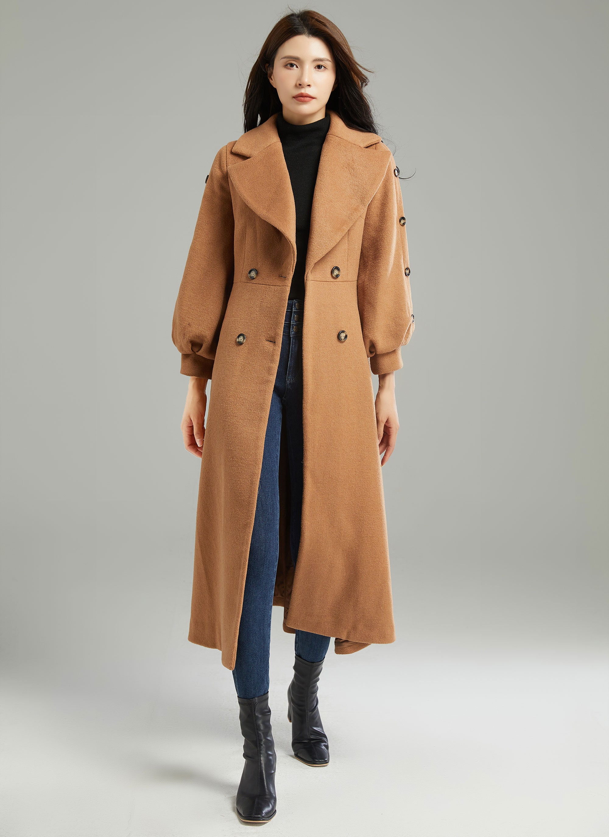 Women's Winter Double Breasted Coat Brown Wool Long Jacket Women's Winter Double Breasted Coat Brown Wool Long Jacket