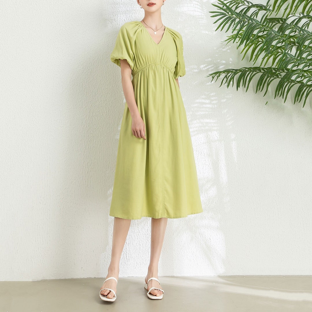 Summer Green Midi Dress Women's A-line Dress V-neck - Etsy