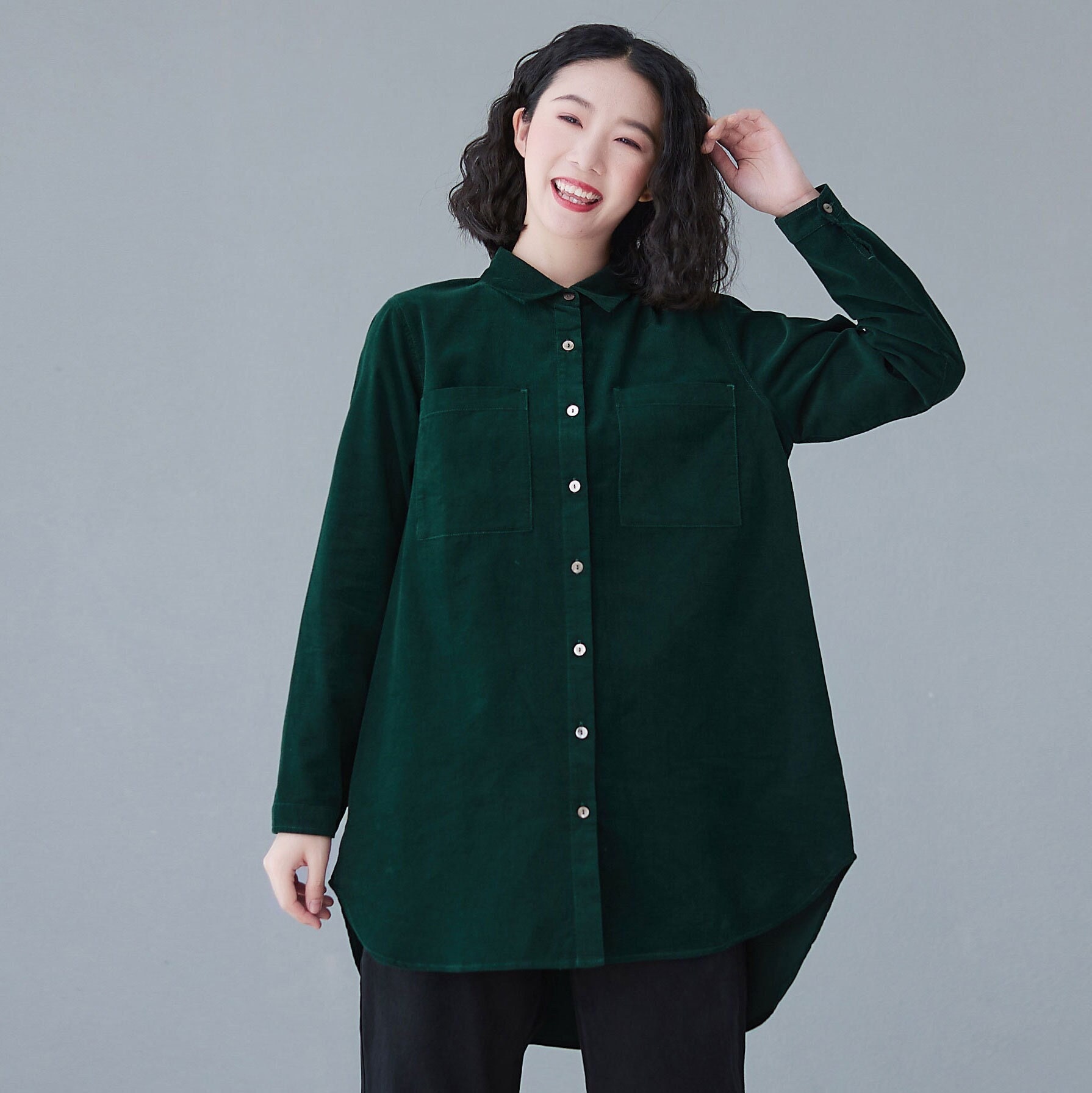 Green Corduroy Shirt Women Long Sleeve 