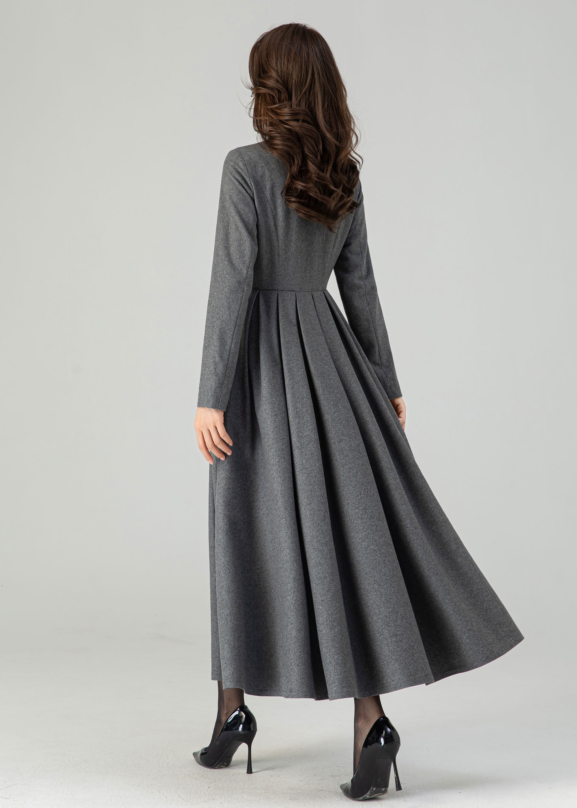 Midi Dress Women, Button Front Dress, Gray Dress, Wool Dress Women